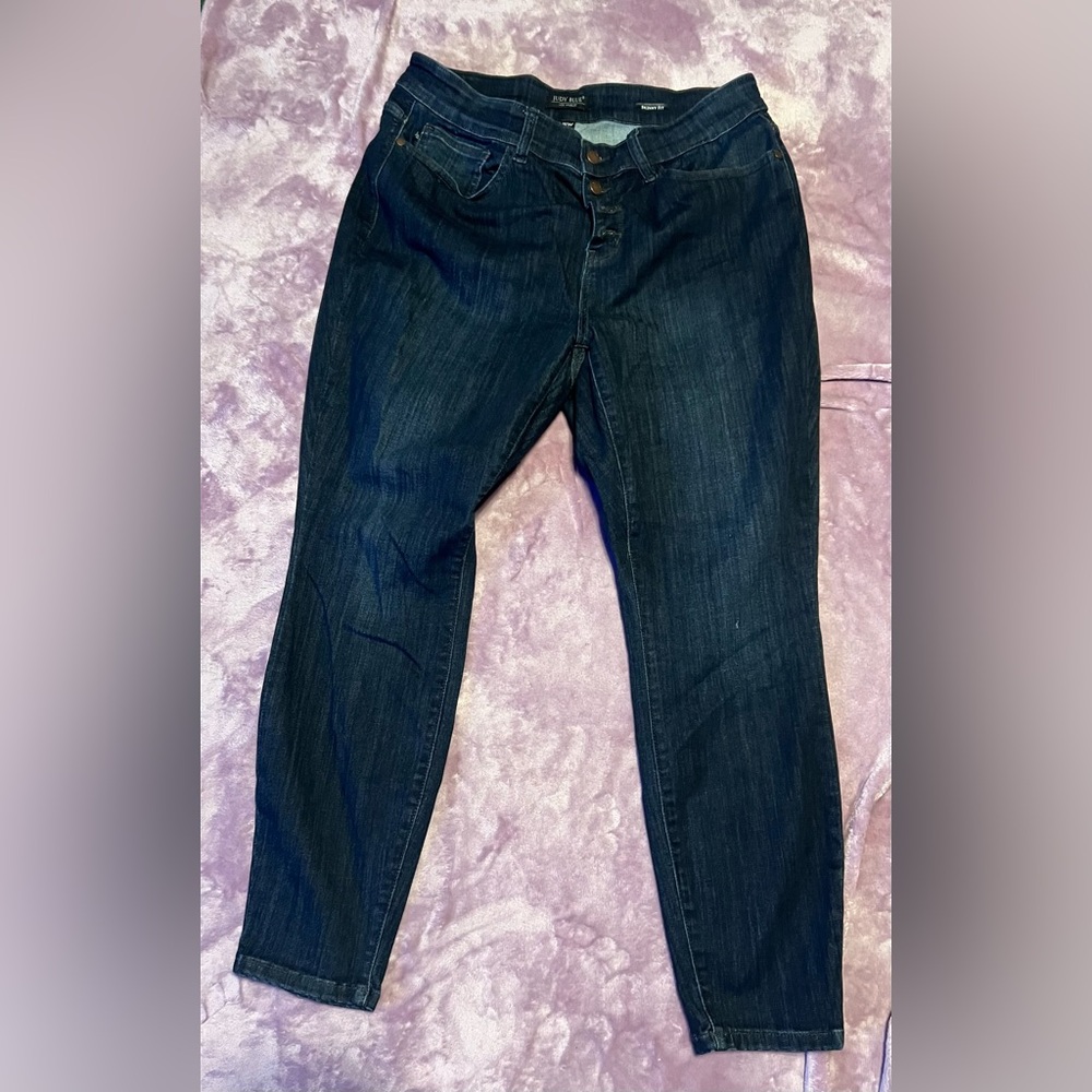 JUDY BLUE SKINNY FIT DARK WASH HAND SANDED RESIN HIGH-WAIST BUTTON FLY SIZE 16W